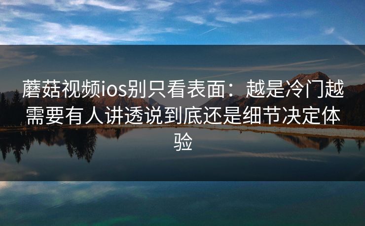 蘑菇视频ios别只看表面：越是冷门越需要有人讲透说到底还是细节决定体验