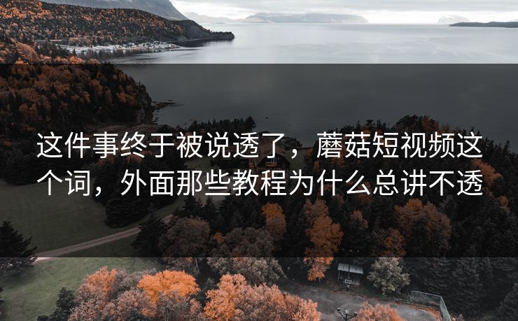 这件事终于被说透了，蘑菇短视频这个词，外面那些教程为什么总讲不透