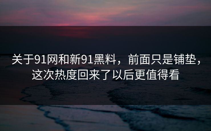 关于91网和新91黑料，前面只是铺垫，这次热度回来了以后更值得看