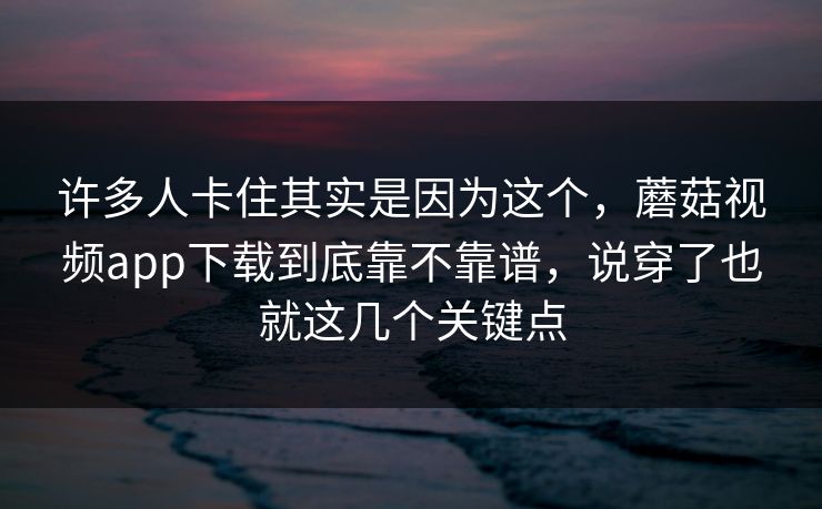 许多人卡住其实是因为这个，蘑菇视频app下载到底靠不靠谱，说穿了也就这几个关键点