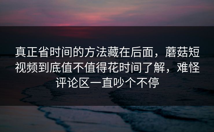 真正省时间的方法藏在后面，蘑菇短视频到底值不值得花时间了解，难怪评论区一直吵个不停