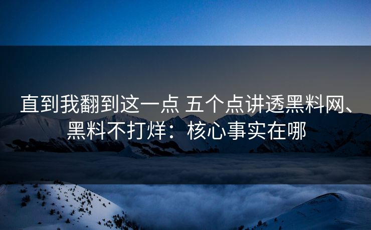 直到我翻到这一点 五个点讲透黑料网、黑料不打烊：核心事实在哪
